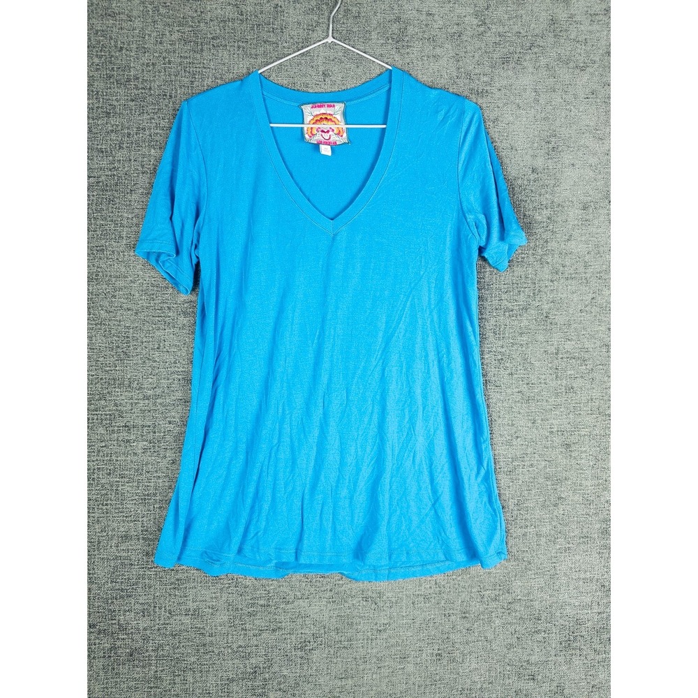 Johnny Was Los Angeles V-Neck Tee Womens XS Turquoise‎ Blue Boho Casual